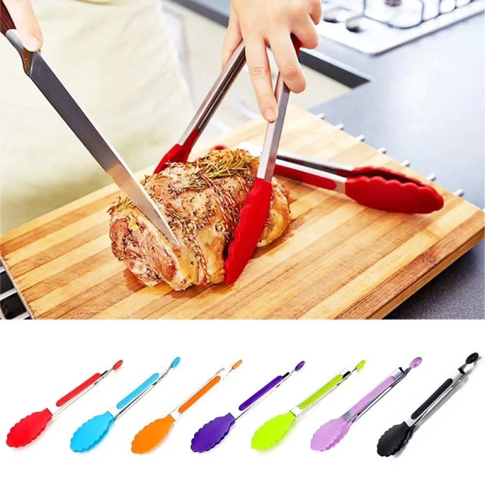 Stainless Steel Silicone Grilling Tong Food Clip High Temperature Resistant Serving Non-Stick for Fried Steak Cooking Clamp Tool