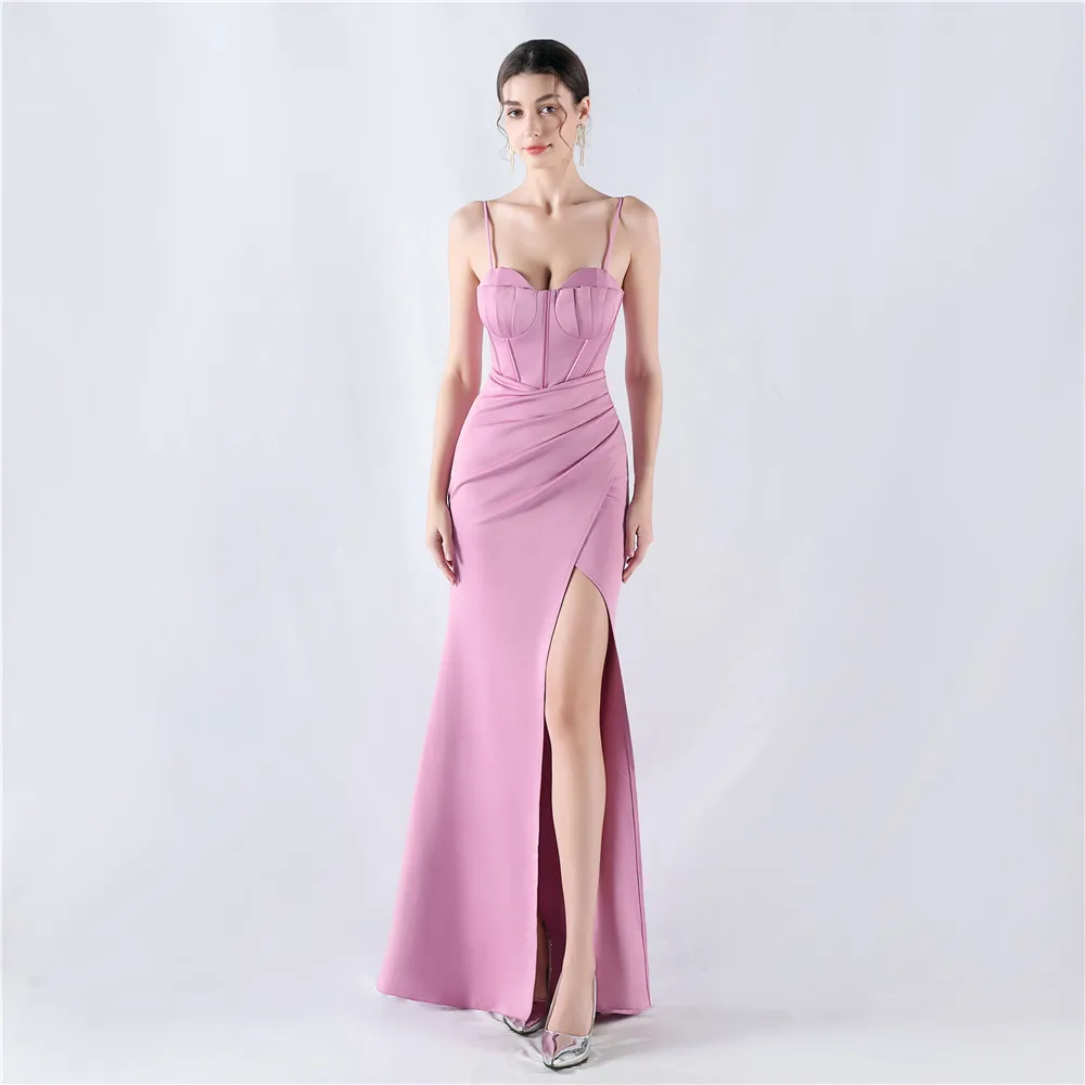 Sladuo Women Elegant Sexy Sleeveless Spaghetti Strap Maxi Dress Backless Split Cocktail Evening Wedding Party Long Dresses