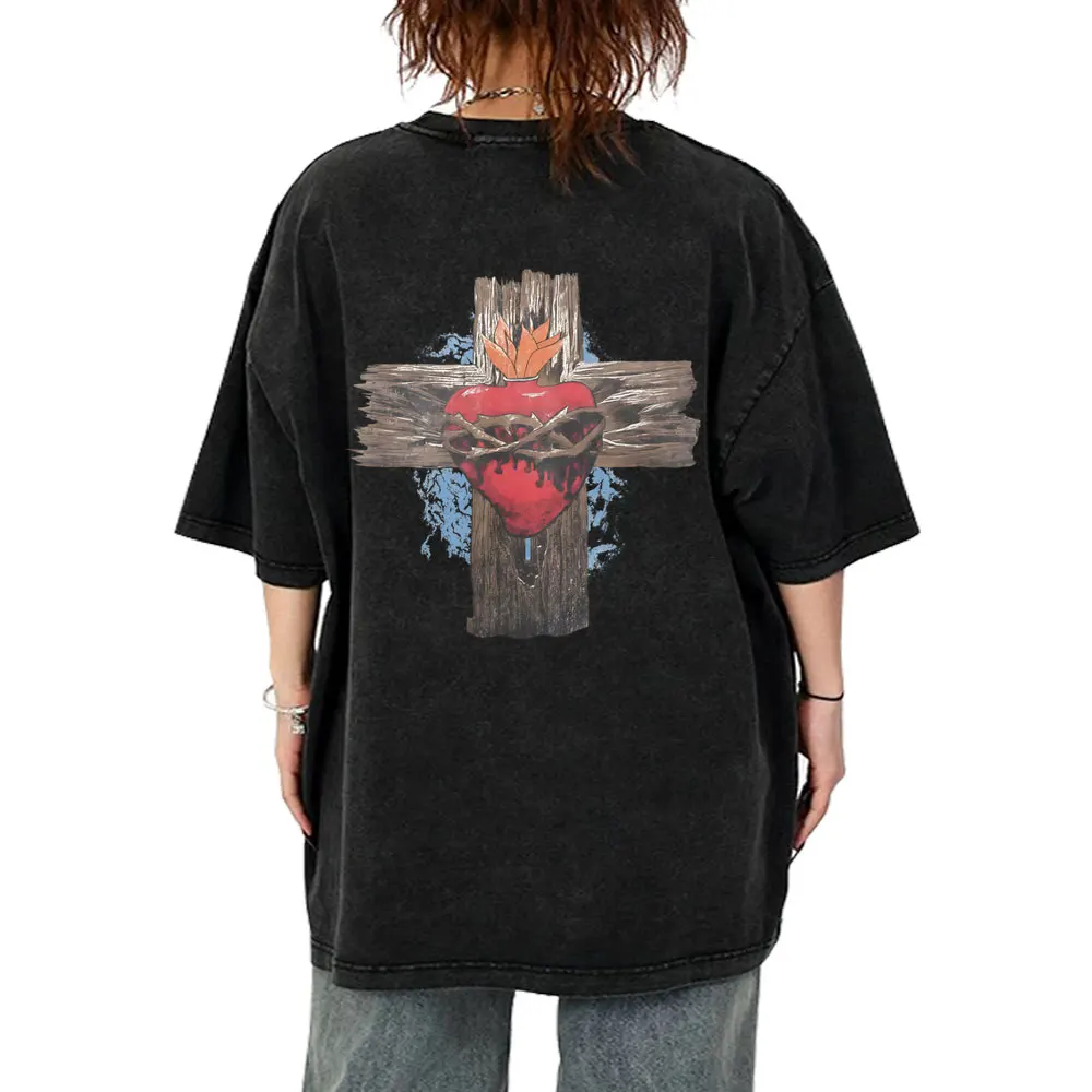 

Christian Religious Jesus Faith Washed Vintage T-shirt Men Women Fashion Casual Oversized Tee Shirt Men's Hip Hop Rock T-shirts