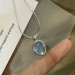 Silver Color Oval Aquamarine Pendant Necklace Ladies Girls Luxury Snake Chain Necklace Fashion Jewelry Gifts for Women 2025 New