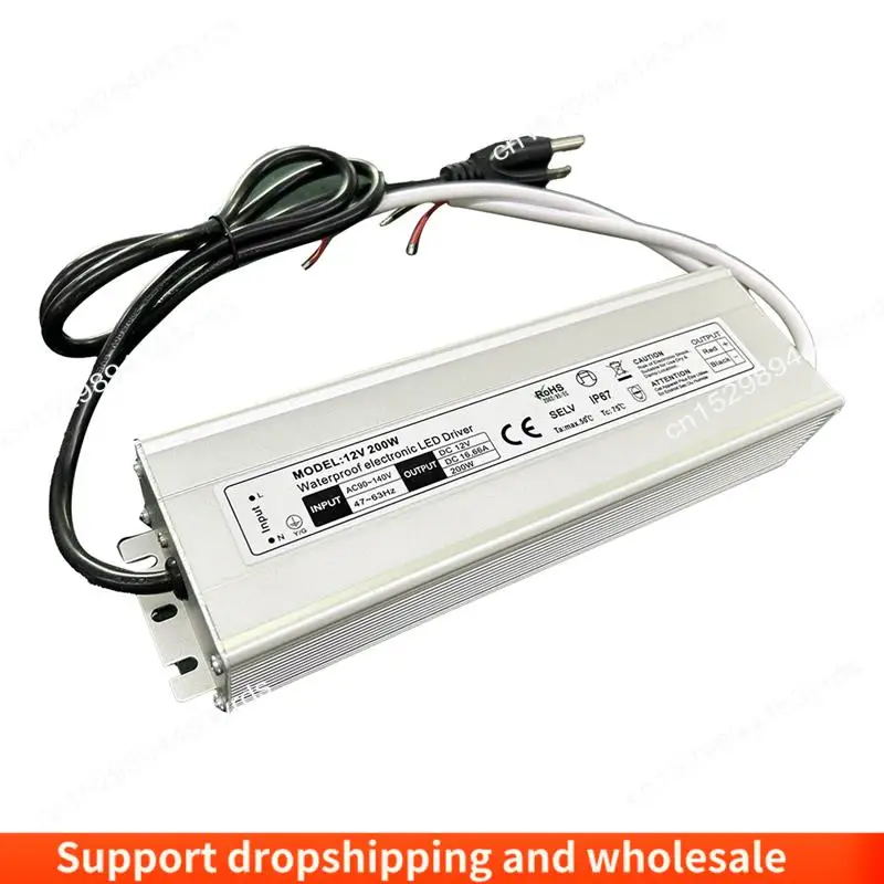 

AA86 LED Driver 200W Waterproof IP67 Power Supply Transformer Adapter 90V-140V AC To 12V DC Low Voltage Output,US Plug