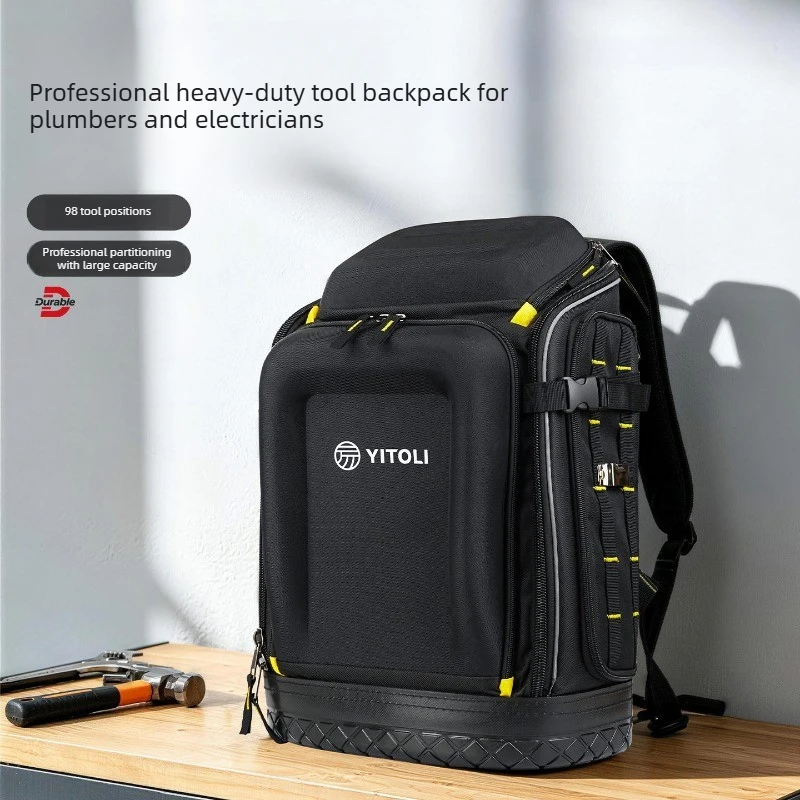 Multifunctional Thickened Electrician Tool Backpack, Large Capacity Multi-pocket Wear Resistant Double Shoulder Bag