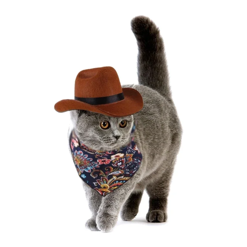 Dress up Your Pet in Birthday Cowboy Hat and Handkerchief Set Cosplay Cowgirl