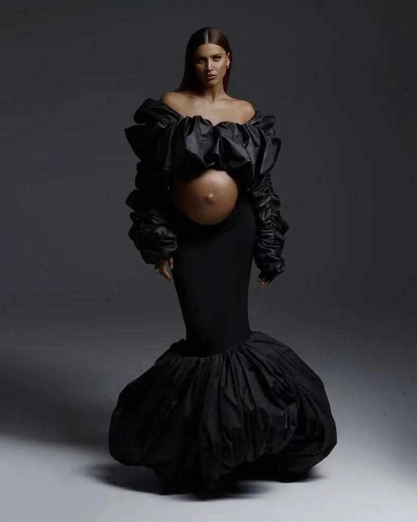 Superbe Satin 2 pièces robes de grossesse sirène élégante femmes robes avec manches femme Maxi robes pour matermité phitographie