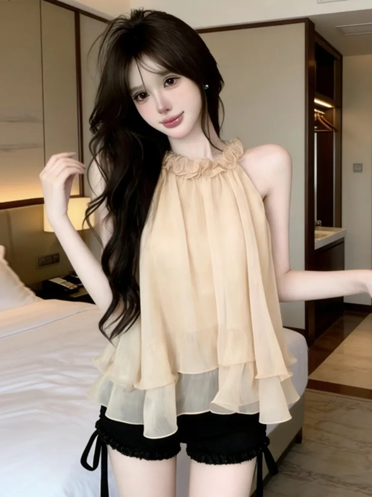

Sweet 3D Flower Necklace Strapless Vest Women Summer Design Fluffy Lace Hem Sleeveless Versatile Top Korean Style Citywalk Br...