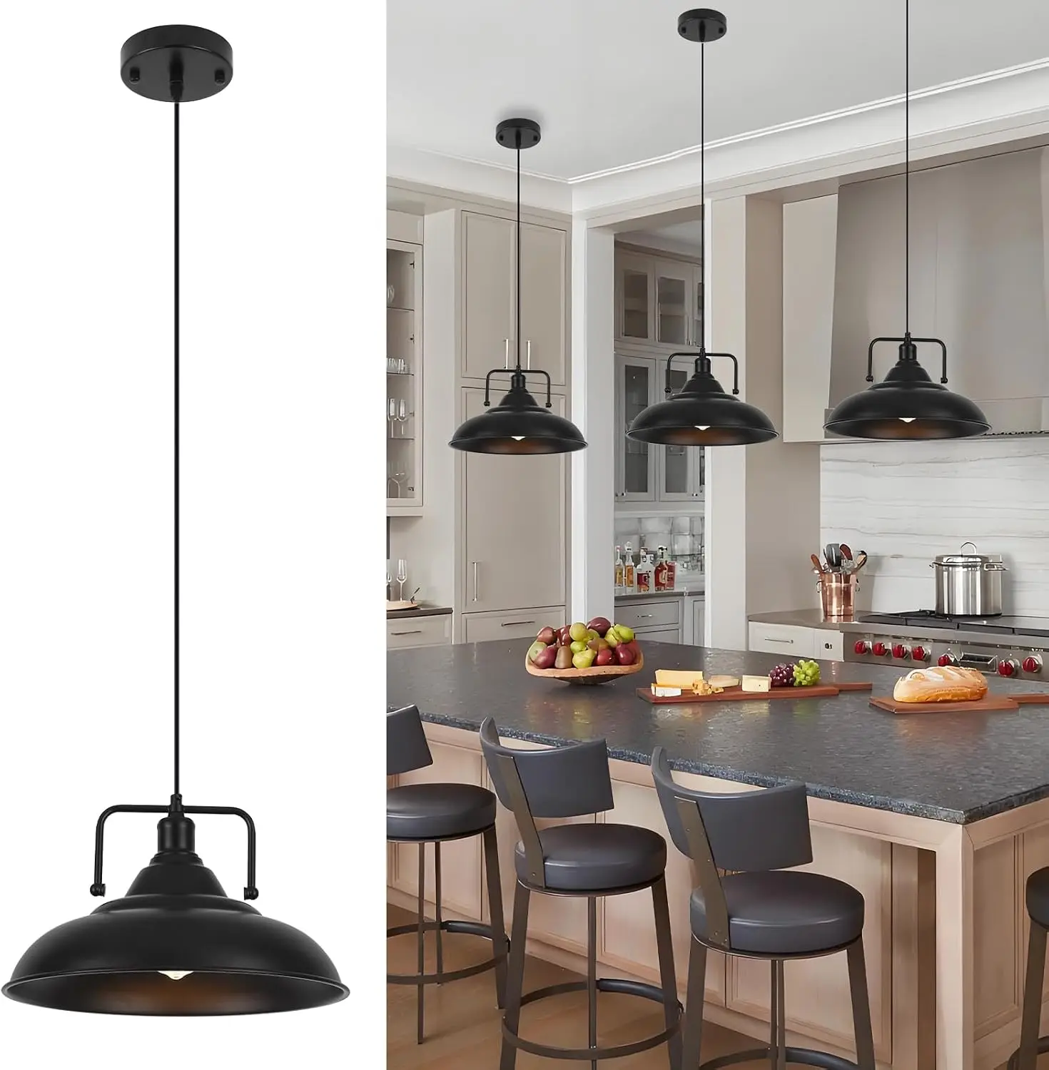 Large Black Pendant Light 3 Pack Modern Farmhouse For Kitchen Island Living Room Bedroom