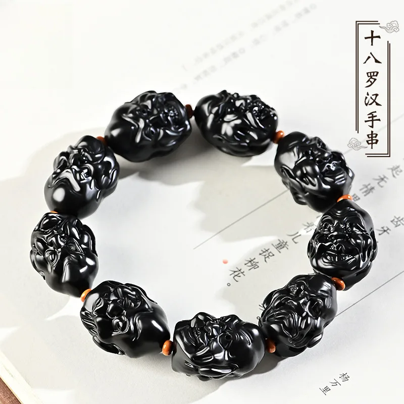 Black Jade Bracelet Men Women Healing Gemstone Fine Jewelry Genuine Natural Nephrite Hetian Jades Buddha Heads Bracelets Bangles