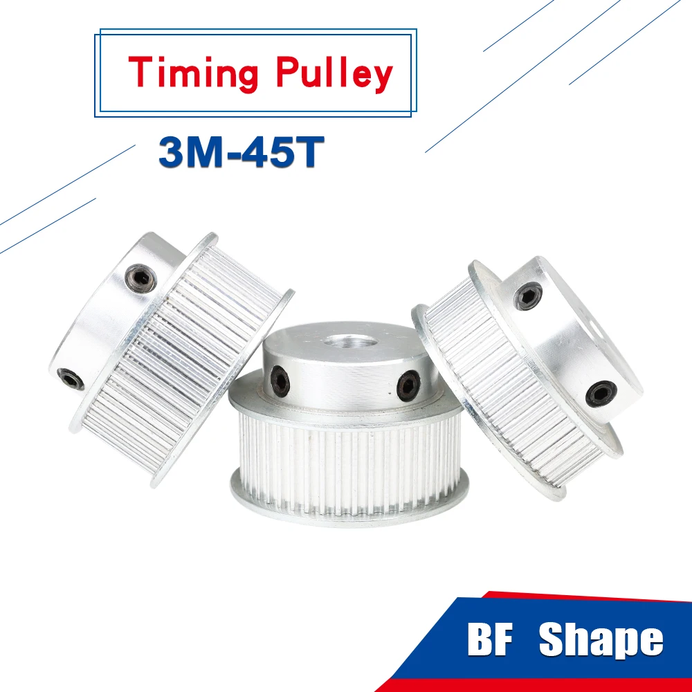 

Timing Pulley 3M-45Teeth Inner Bore 6/8/10/12/14/15/16/17/20 mm Aluminum Pulley BF Shape For 3M Timing Belt Width 10/15 mm