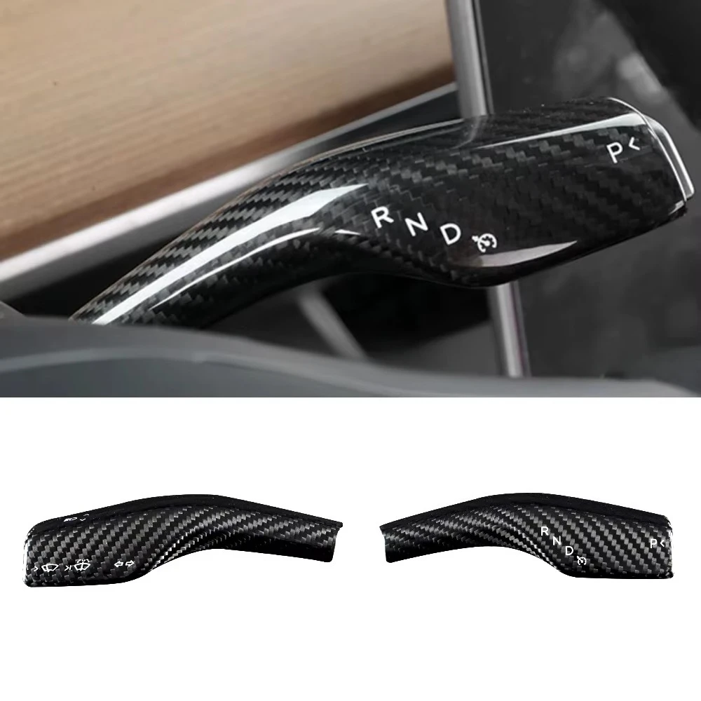 Glossy Dry Carbon Fiber Steering Wheel Paddle Shift Stalk Cover Protective Trim For Tesla Model 3 Y Interior Car Accessories