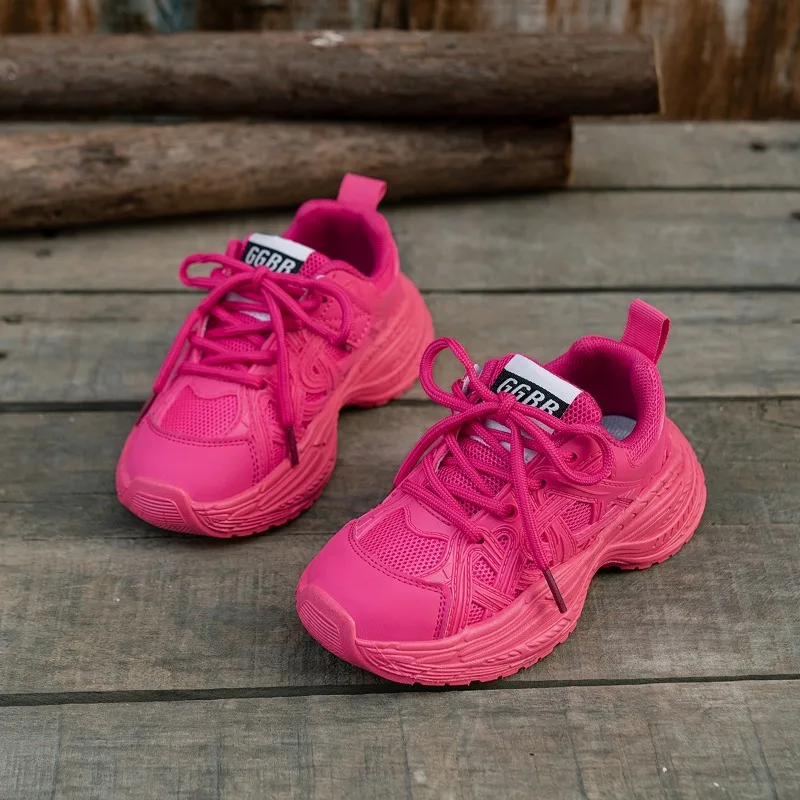 

Children's Sneakers New Rose Red Sports Shoes for Girls Mesh Breathable Versatile Kids Fashion Boys Causal School Running Shoes