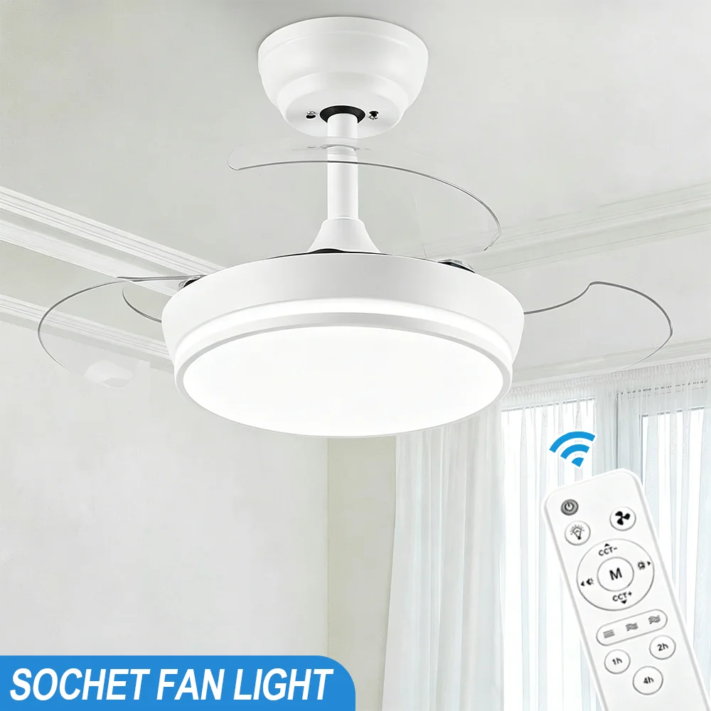 

2 in 1 E27 Ceiling Fan Light with Remote Control Three-Color Three-Wind Speed Dimmable Timer Function for Living Room