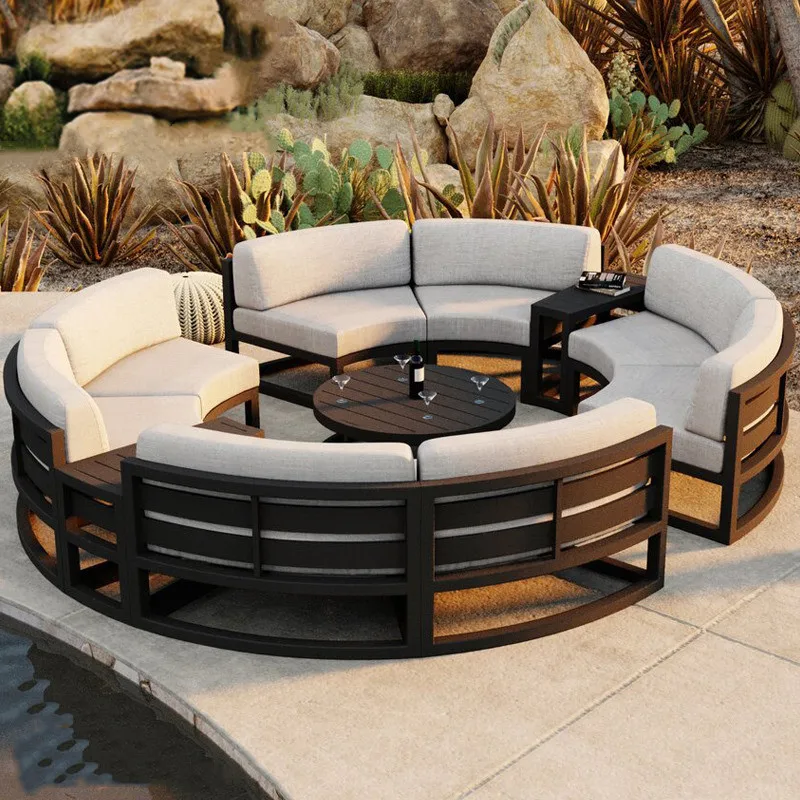 

Outdoor arc-shaped combined Nordic aluminum alloy waterproof and sun-proof rattan sofa