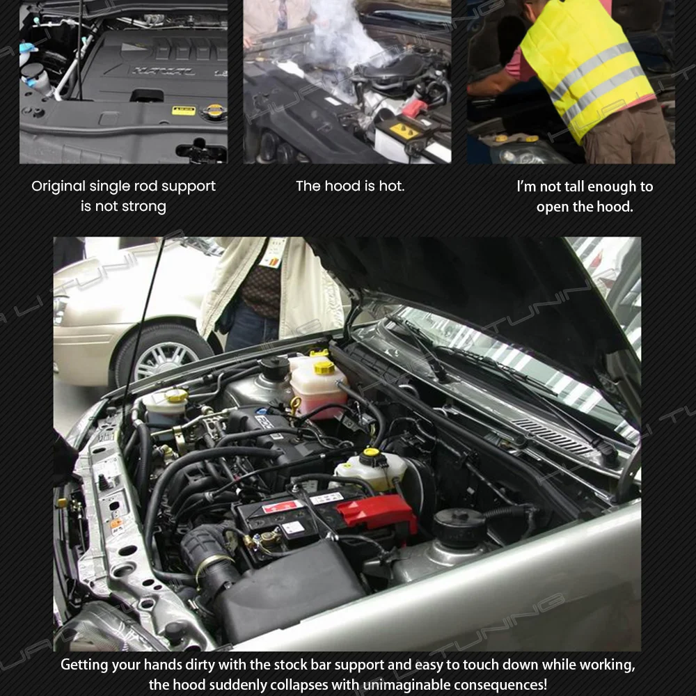 Picture 4: Assit Strut For Jeep Wrangler JL 2018-2026 Front Engine Hood Damper Lift Support German Strech Bonnnet Gas Spring Auto Tuning