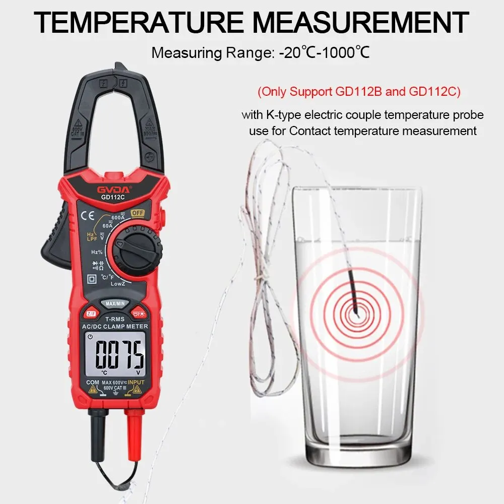 GVDA Pinza amperometrica digitale AC DC corrente NCV multimetro penza Amperimetrica True RMS capacità Ohm Hz Tester di tensione di temperatura