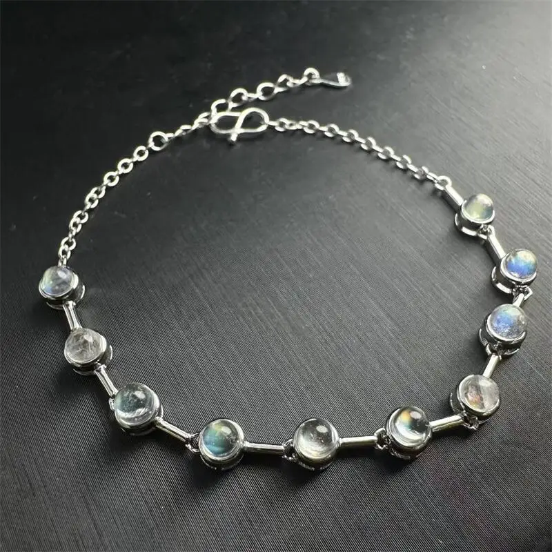 

S925 Natural Madagascar Rainbow Moonstone Bead Bracelet Fashion Reiki Healing Jewelry Holiday Gift 1PCS