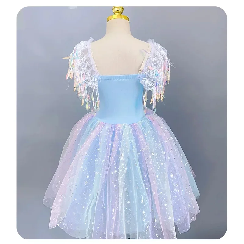 ♥   Neues 2025 Romantisches Langes Mädchen-Tutu-Kleid mit Pailletten und Quasten für Kinder Moderner Tanz Bühnenbekleidung Ballett ★   Bärenhaus