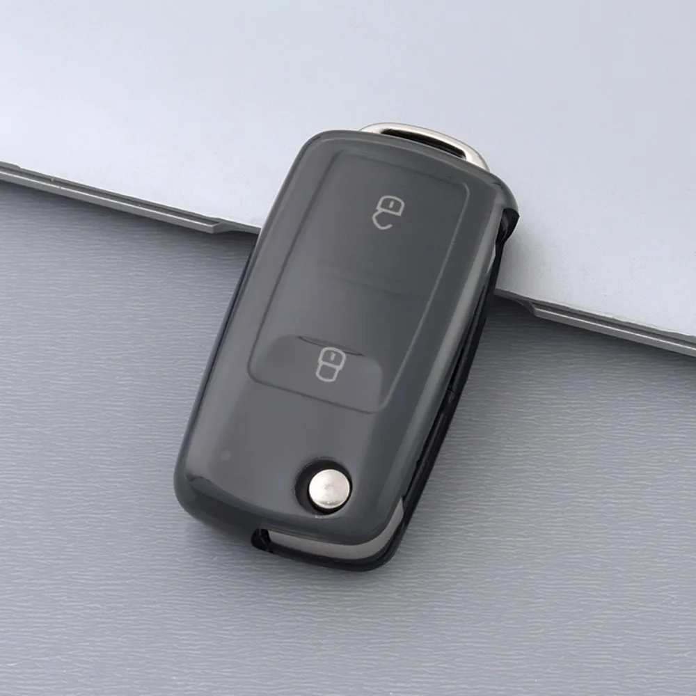 TPU Folding Car Key Shell Case Fob for VW Volkswagen Golf Mk6 Tiguan Polo Passat CC SEAT Skoda Octavia Protector Keychain