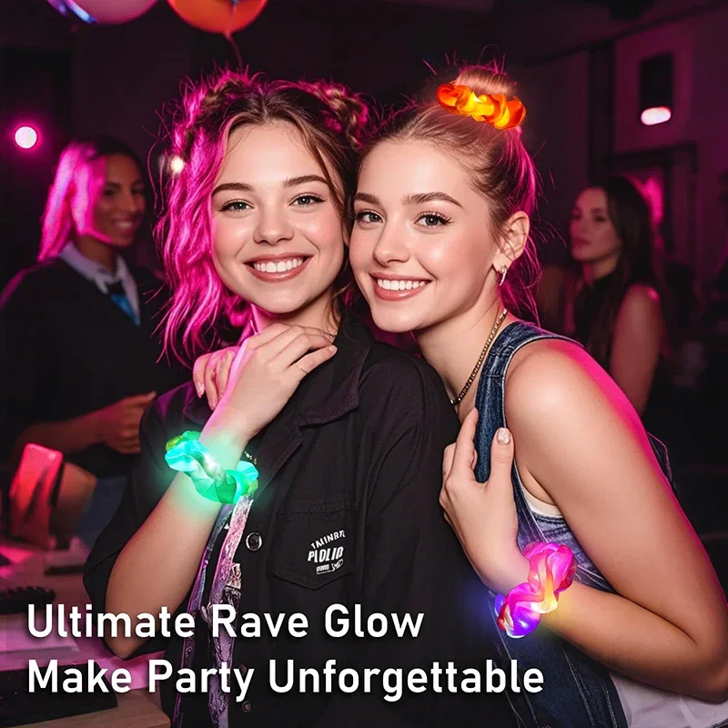 12-100 قطعة تضيء Scrunchies LED Scrunchies للفتيات توهج في الظلام Scrunchies الزفاف حفلة عيد ميلاد إكسسوارات الشعر