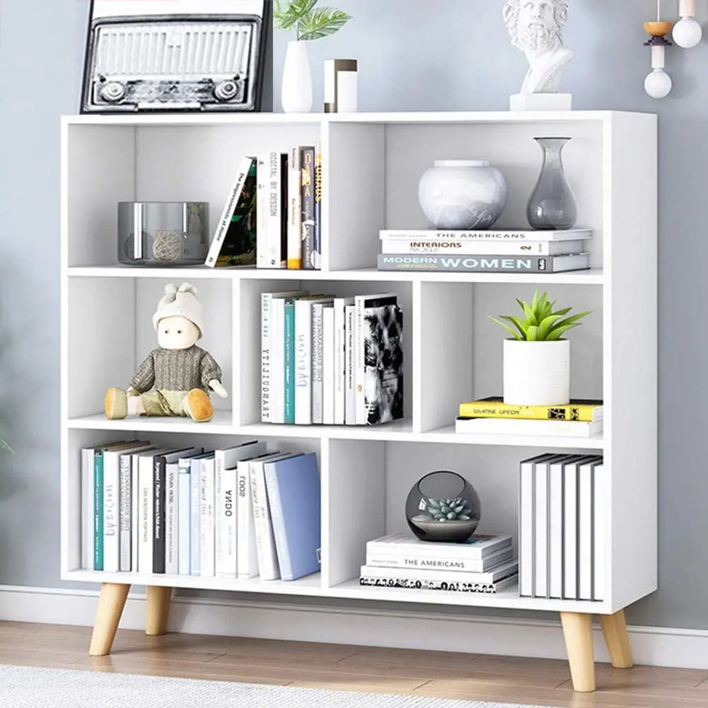

Hot Selling White Wooden Open Shelves Bookcase Floorstanding Display Cabinet Rack With Solid Legs