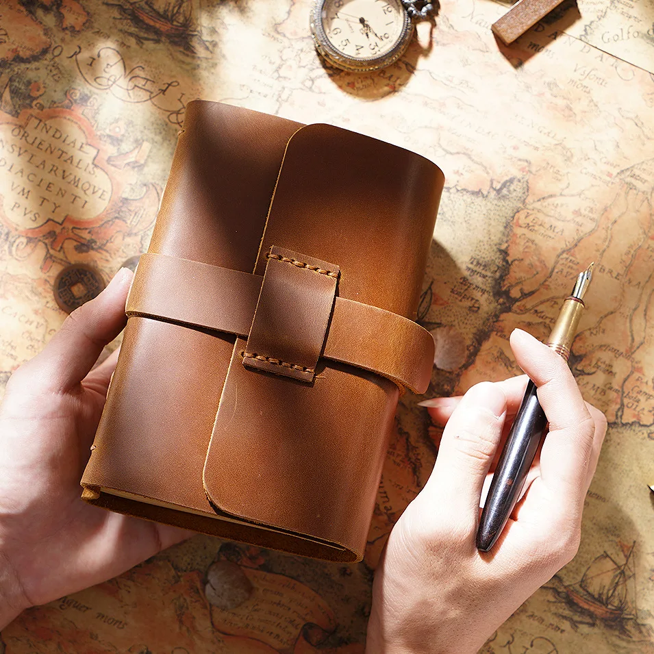 Retro Genuine Leather Journal Sketchbook Writing Notebook Thickened Stationery Handbook Travel Diary for Men & Women Gift