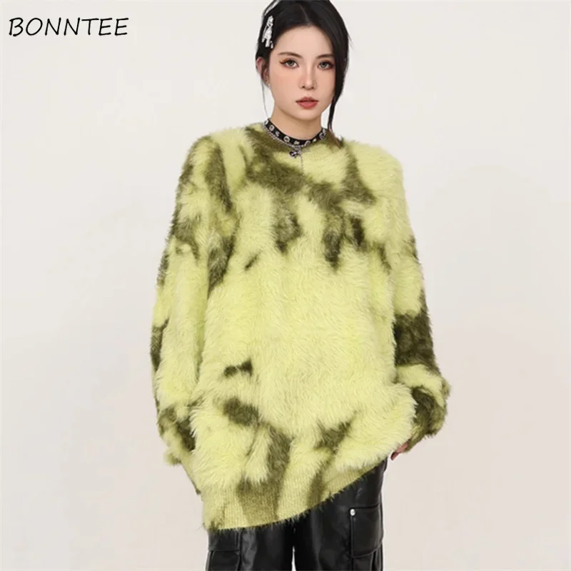 Winter Sweaters Women Fluffy Keep Warm Contrast Color Tender Chic Slouchy All-match Temper Ladies Ulzzang Mature Aesthetic New