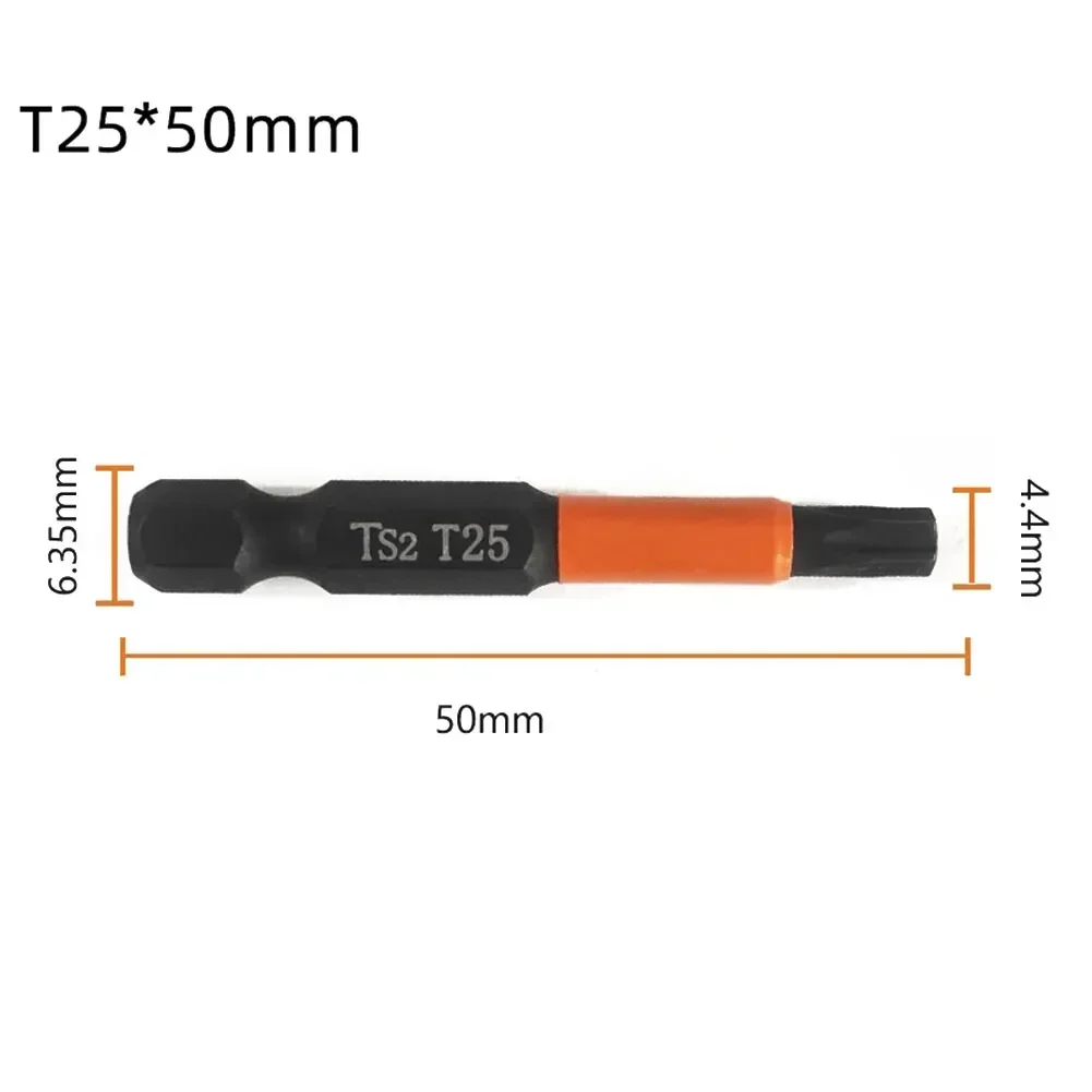 1PC 50mm wkrętak ze stali stopowej 1/4 Cal wiertło z łbem sześciokątnym magnetyczne końcówki wkrętakowe Torx/T15/T20/T25//T30/T40