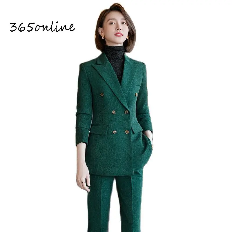 

High Quality Fabric Autumn Winter Formal Women Business Suits with Pants and Jackets Coat Formal OL Style Professional Pantsuits