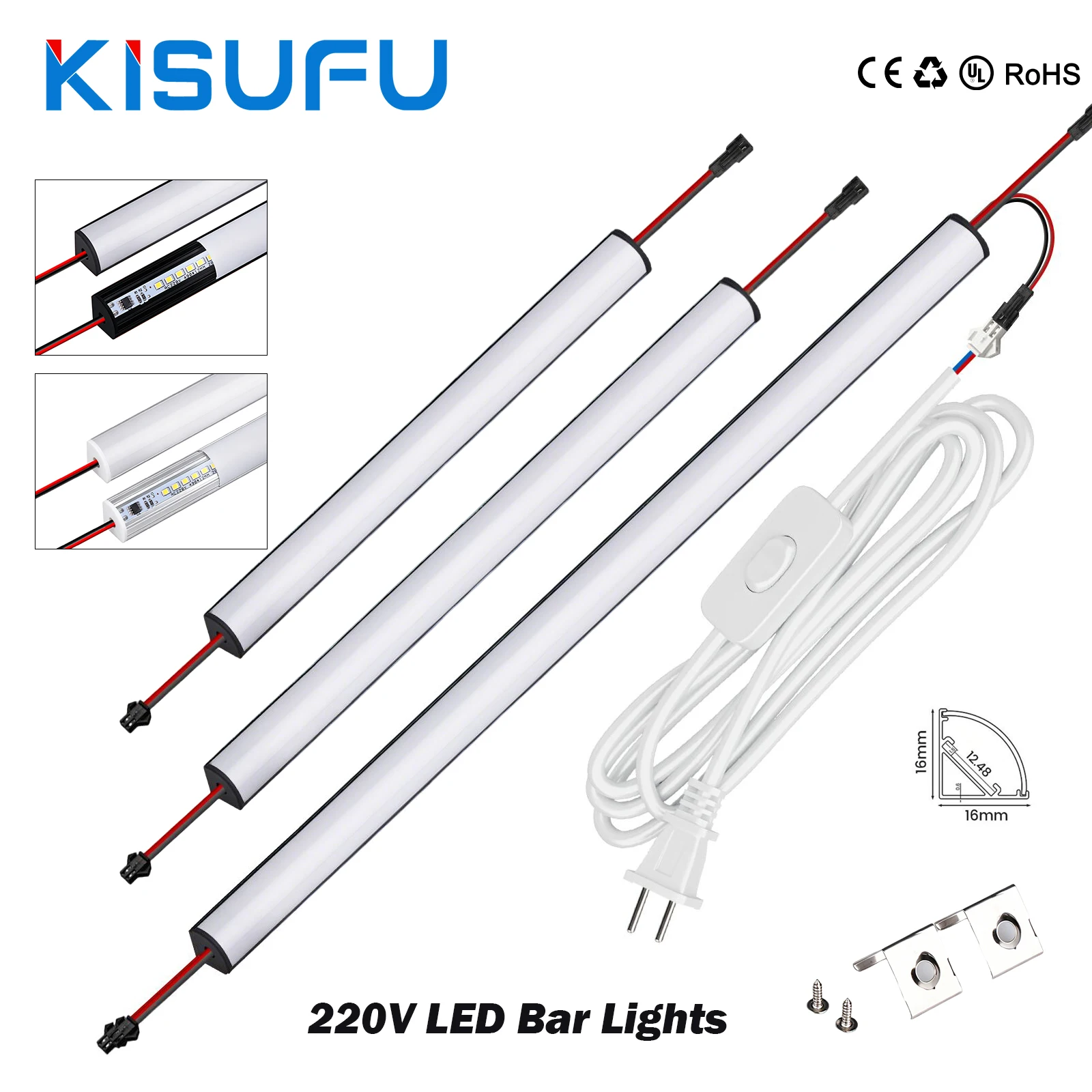 220V LED-Lichtleiste mit EU-Stecker, 50cm 40cm 30cm, Weiß, Neutralweiß, Warmweiß, V-förmige Röhrenlampe für Haus, Schrank, Werkstatt, Dekoration, 1-10 Stück/Set