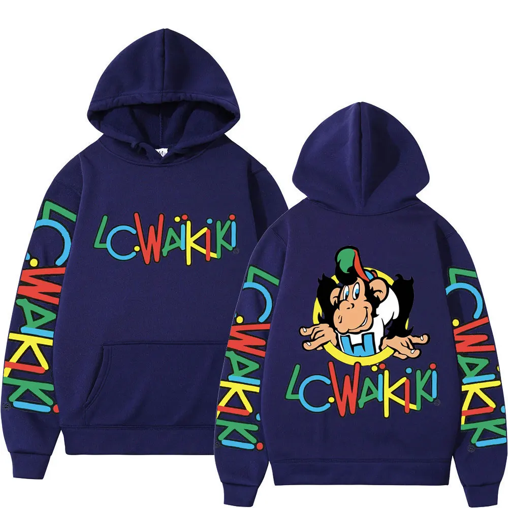 Funny Lc Waikiki Monkey Double Sided Graphic Hoodies Men Women Casual Fashion Loose Pullovers Street Y2k Aesthetics Sweatshirts