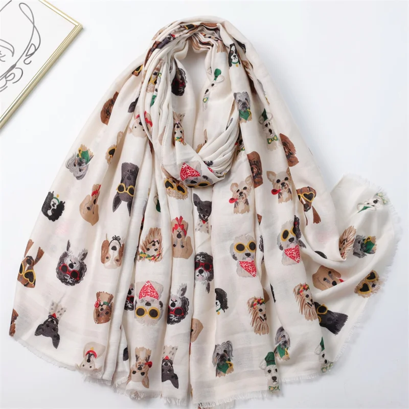 Winter Soft Thick Pashmina Shawl Scarf Dachshund Dog Pattern with Glasses Playful Kitten Design Viscose Hijab Charming Accessory