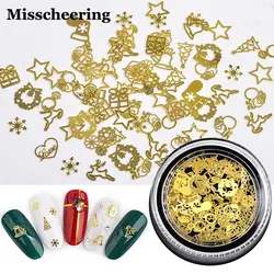 1 Box Ultra thin Metal Slices Mix Christmas Butterfly Heart Steampunk Gear Metallic Flakes 3d Gold Nail Art Sticker Decorations