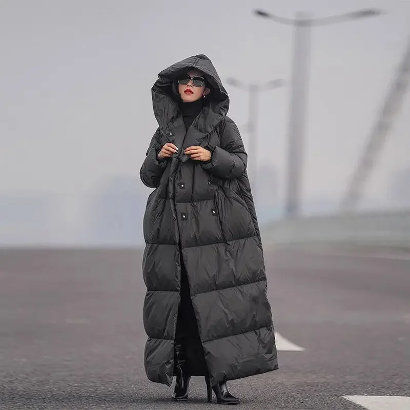 

2025 Winter Women Long White Duck Down Cotton Coat Windproof Hood Casual Thickened Warm Cotton Coat Women Parkas Jacket Coat