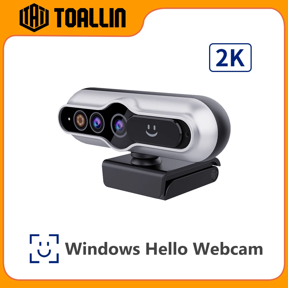 TOALLIN 2K 30fps Webcam Windows Hello, Auto Focus, Noise-Cancelling Microphones, Face Recognition, Plug and Play USB mini Camera