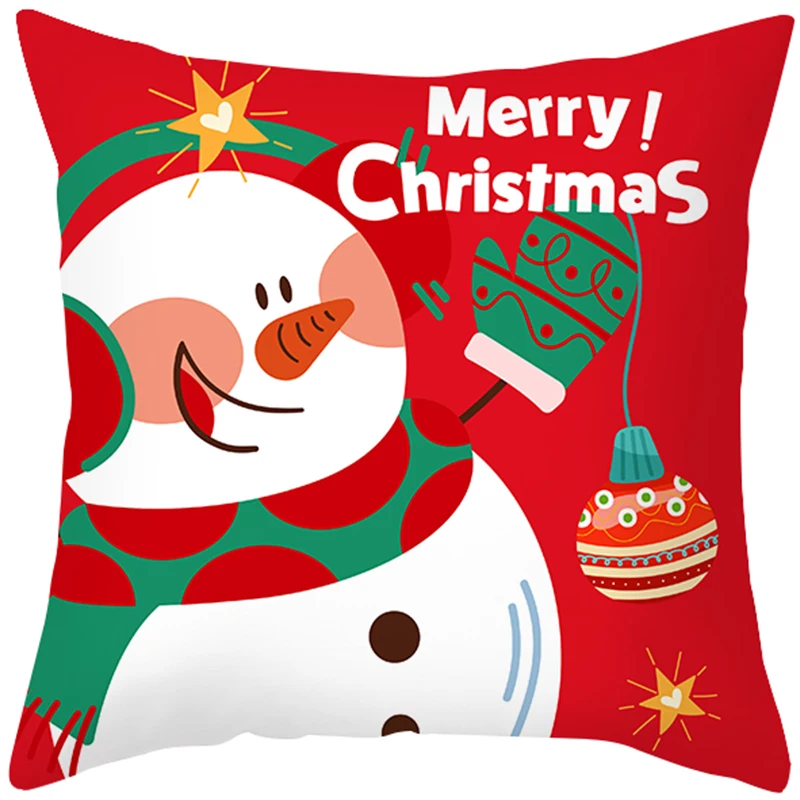 Red Green Christmas Cushion Cover Snowman Santa Claus 2022 Happy New Year Ornament Pillowcase