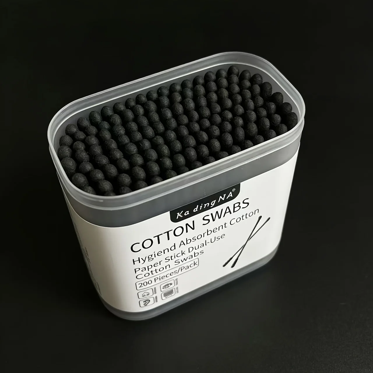 200 black paper stick cotton swabs, dual-purpose, non-shedding, perfect for household cleaning.