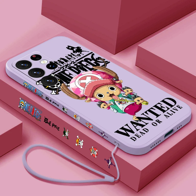 Cartoon L-uffy O-one Pieces For Samsung S24 S23 S22 S21 S20 Fe S10 Note 20 Ultra Lite Plus Liquid Left Rope Phone Case