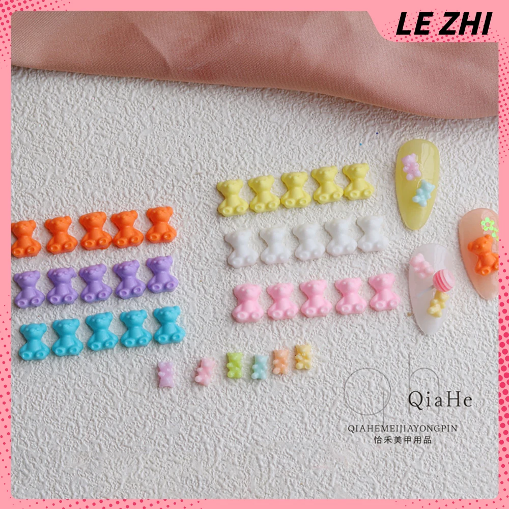 Popular Candy Color Bear Cute Resin 20Pcs Nail Charm Party Sticker Kawaii Summer Large Small Bear Stereo Nail Art Accessories