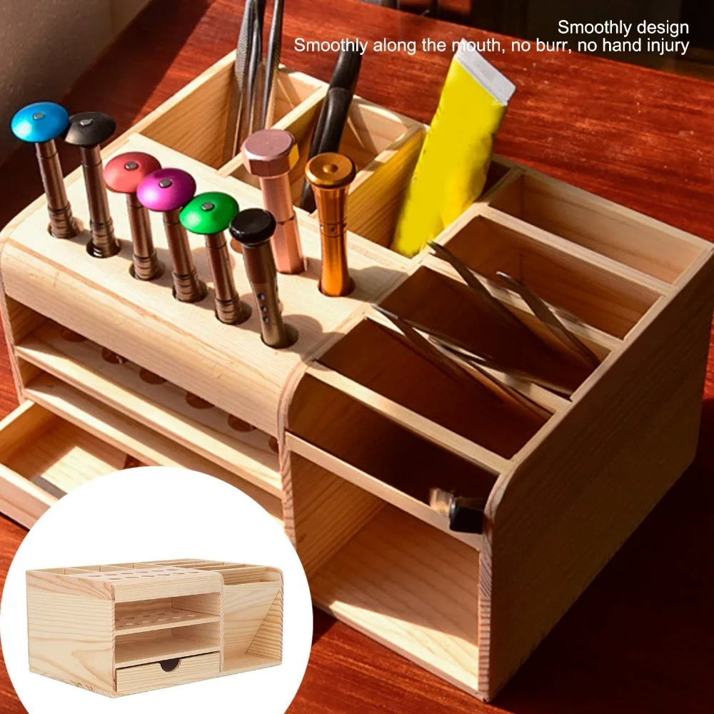 Wood Storage Rack Freestanding Rack Countertop Wooden Organizer Tool Parts Box Space Saving Stable Desktop Storage Box
