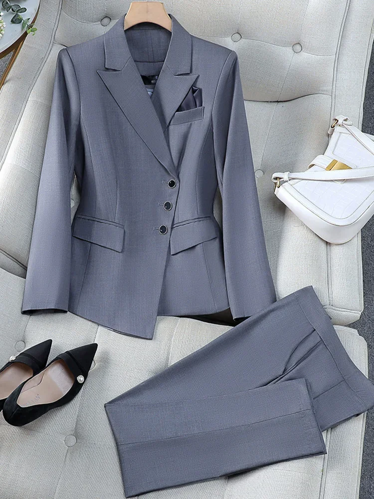 2025 Nowy, całoroczny, elegancki 2-częściowy zestaw dla kobiet Spodnie z zamkiem błyskawicznym na jedno ramię Casualowy rękaw koszuli Biuro Biznes Praca