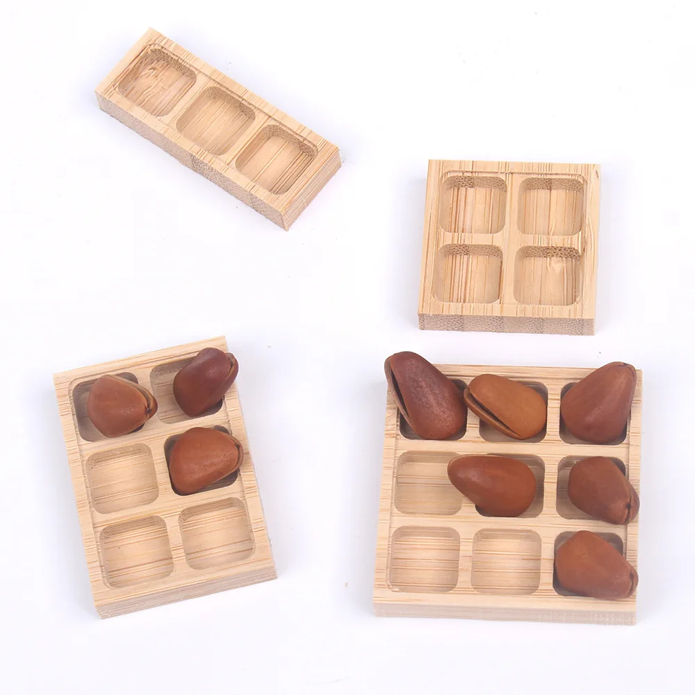 Dollhouse Lattice Tray Cake Tray Bamboo 4 Types Wooden Toys Simulation Food Miniature Play House Decorations Home Decor