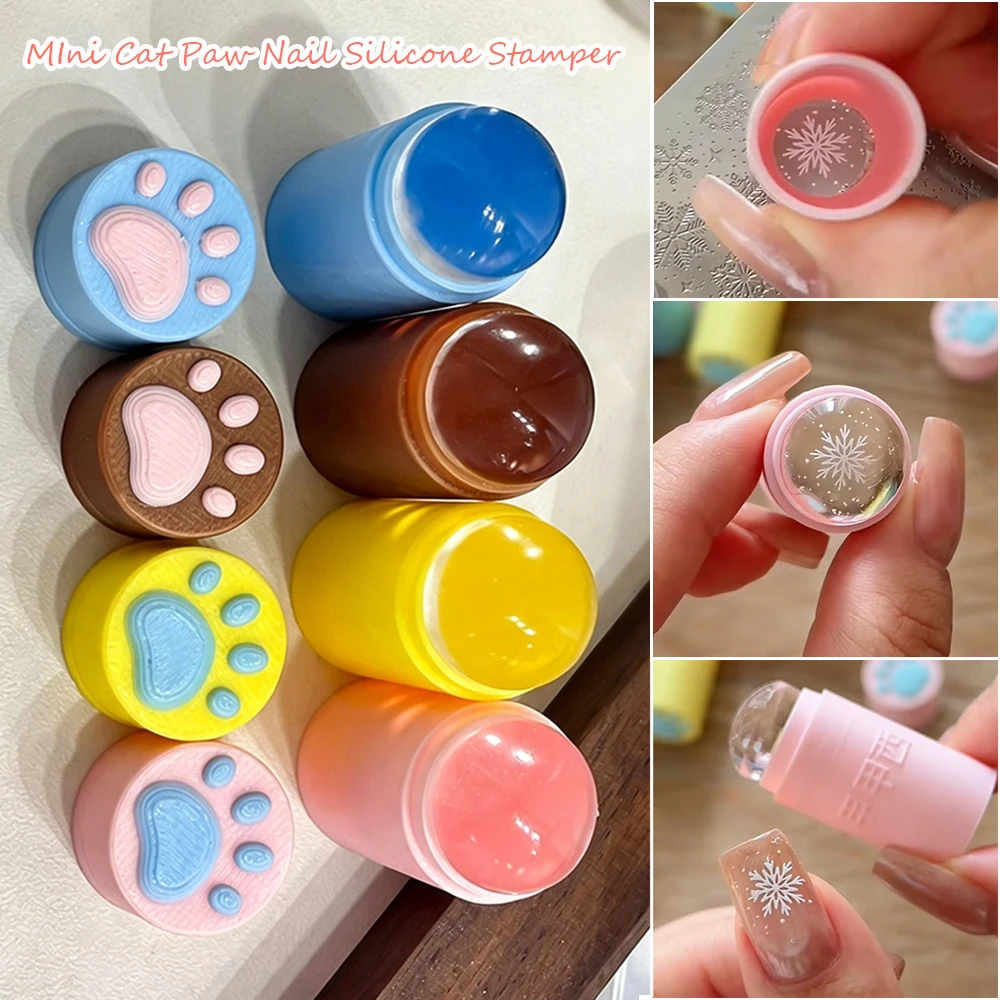 1/4Color Mini 1.9*4cm Cat Paw Nail Art Stamper Cute Pink Soft Silicone Nail Stamping Seal Template DIY Snowflakes Transfer Tools