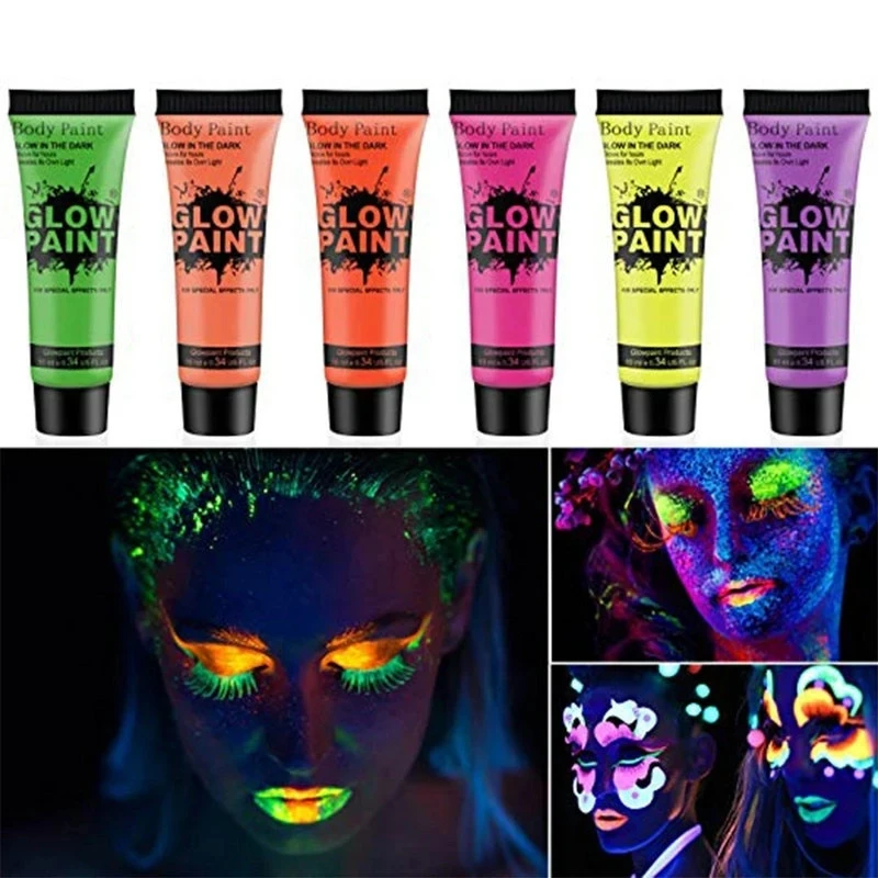 8 Colors  Neon Fluorescent Paint Face Body Paint 6 Colors Luminous UV Paint Face Makeup for Birthday Halloween Party makeup tool