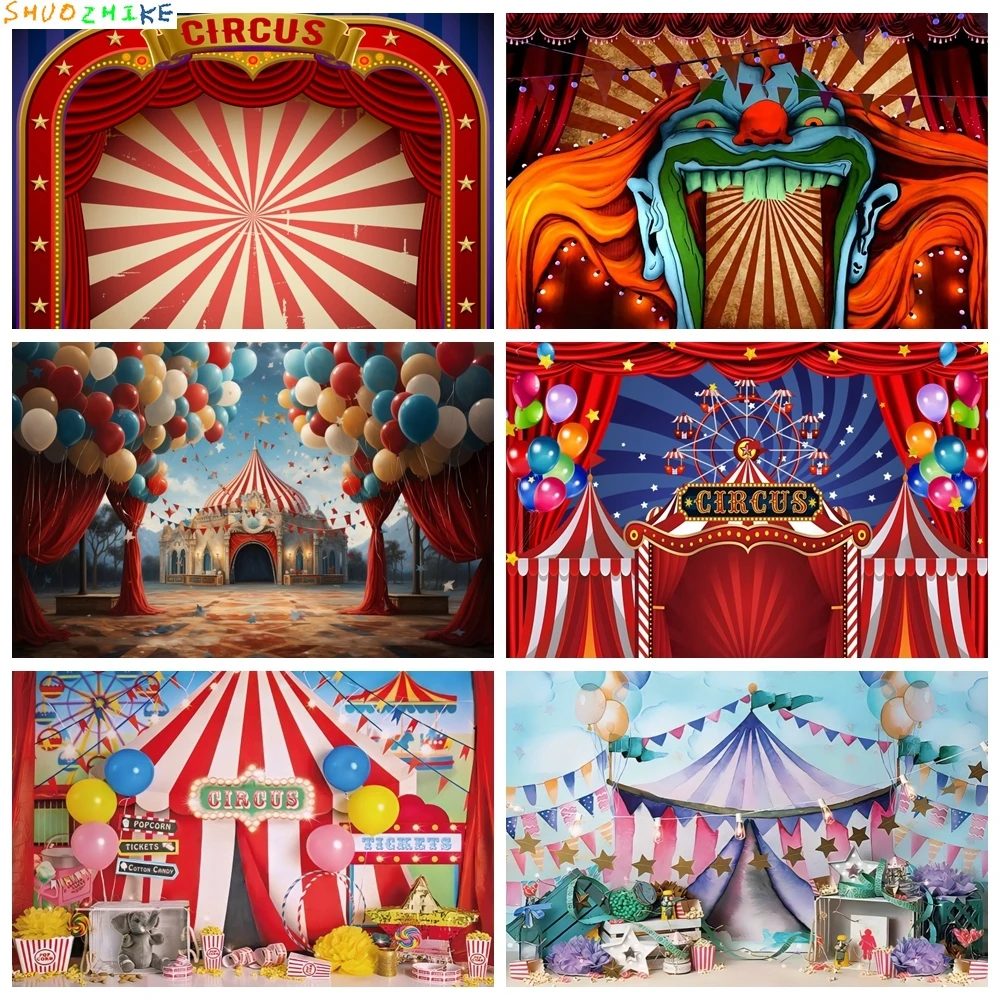 

Birthday Party Circus Theme Clown Play Show Red Curtain Baby Child Background Photography Backdrops For Photo Studio