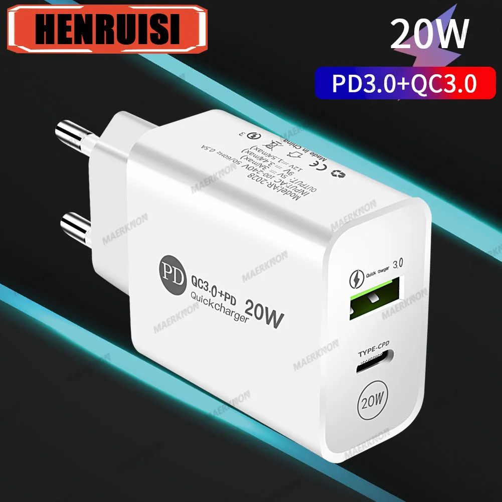 PD 20W USB tipo C caricabatterie Quick Charge QC3.0 Fast Chrger per iPhone 15 Samsung S23 Xiaomi Macbook Huawei Realme POCO iPad Tablet