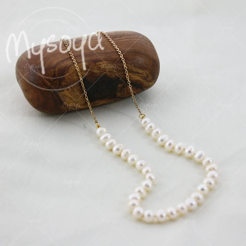 

MYSOYA 6-7mm White Freshwater Pearl Chain Necklace, Suitable for Birthday/Anniversary/Wedding/Mother's Day Gift A0669
