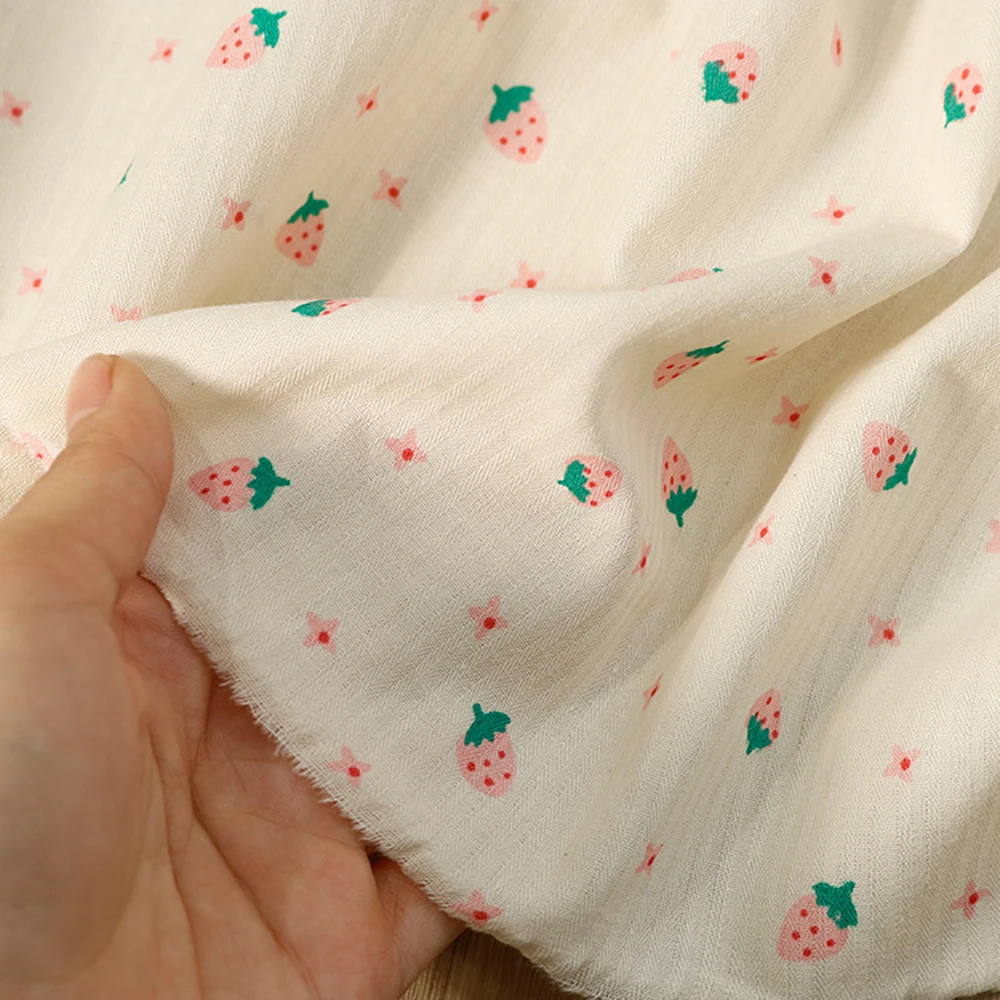 

Pink Strawberry Fruit Printing Fabric Pure Cotton Use For Sewing Baby Clothing DIY Handmade