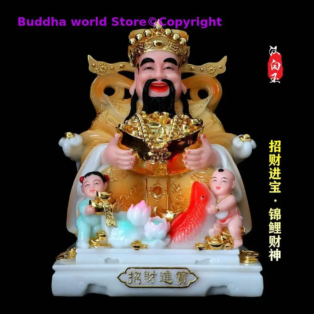 42cm large High-grade gilding jade BUDDHA figure HOME shop Prosperity bring money good luck God of wealth Mammon CAI SHEN Statue