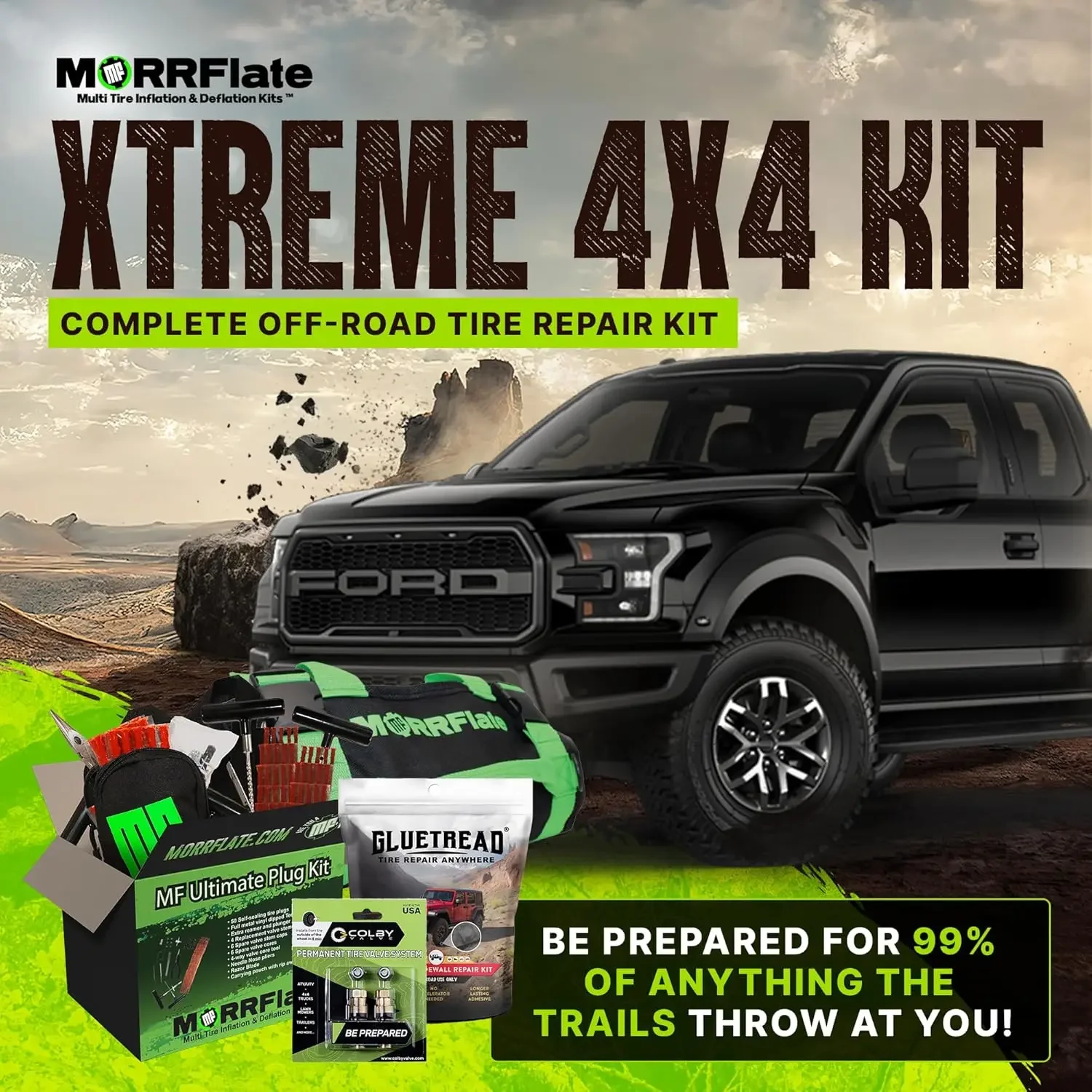 4×4 Tire Repair Kit Complete Off-Road Tire Repair Includes Tool Roll Bag, Tire Plug Kit,  Sidewall Repair Kit, and Two