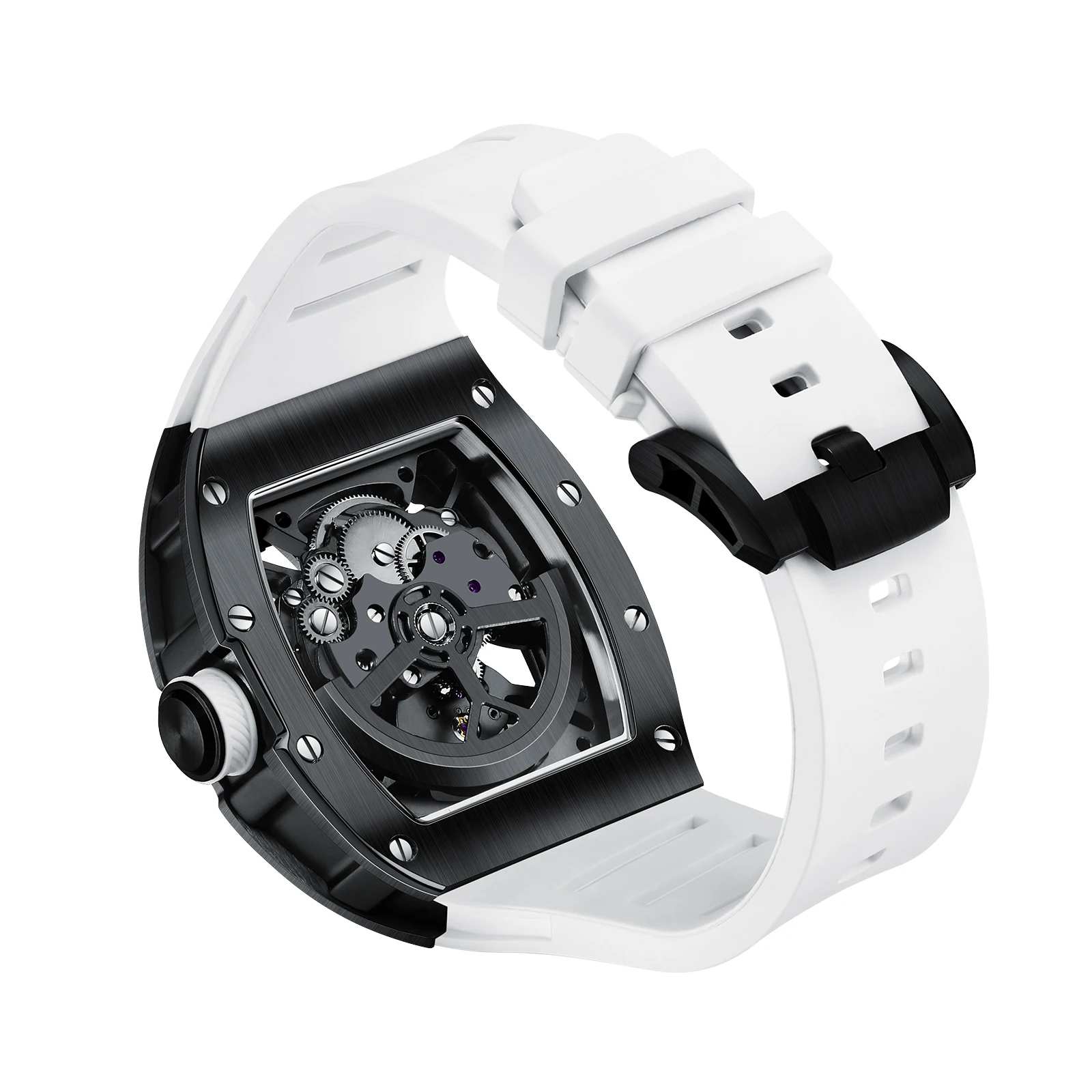 

2026 New Style automatic watch tonneau dial silicone strap waterproof sport mechanical wristwatch stainless steel