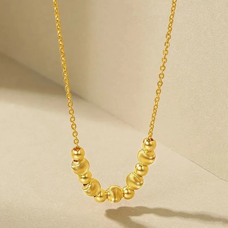 Au999  Gold cat eye beads necklace fashion transit beads gift for mom temperament collarbone chain senior feeling